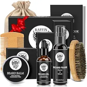 Beard grooming kit with various products
