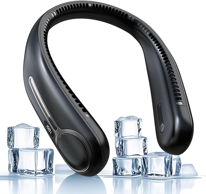 Wearable neck fan with ice cubes