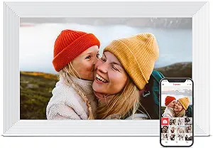 Mother and child smiling with phone display