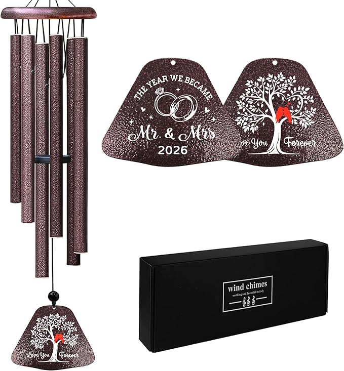 Wedding wind chimes with 2026 engraving