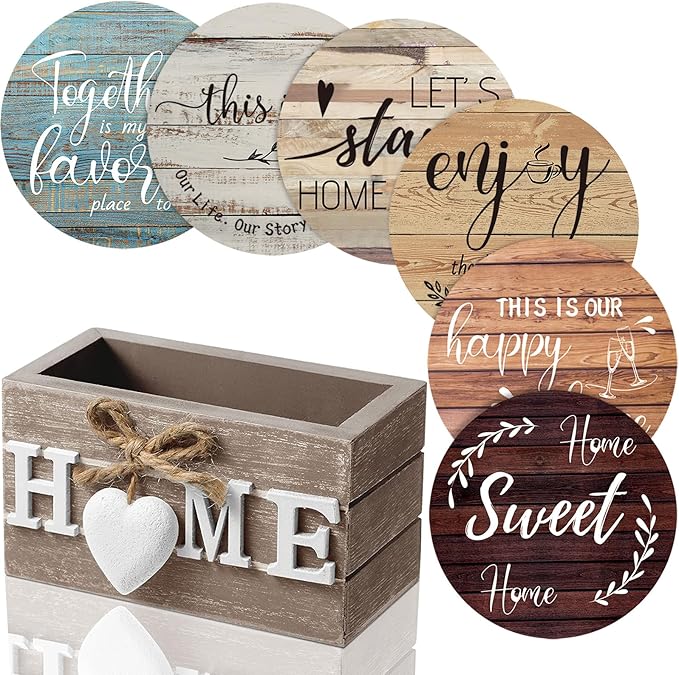 Rustic wooden coasters and holder