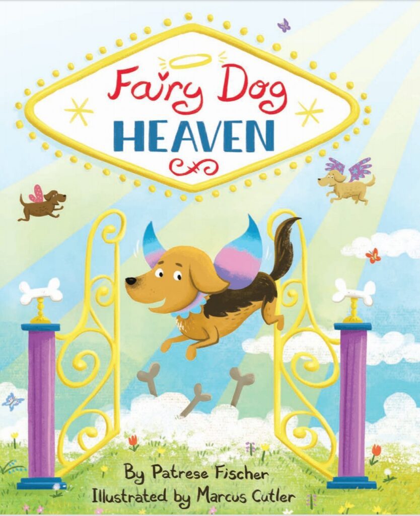 Dog with wings entering golden gates.