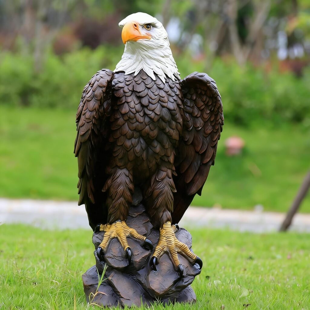 Eagle statue perched on a rock.