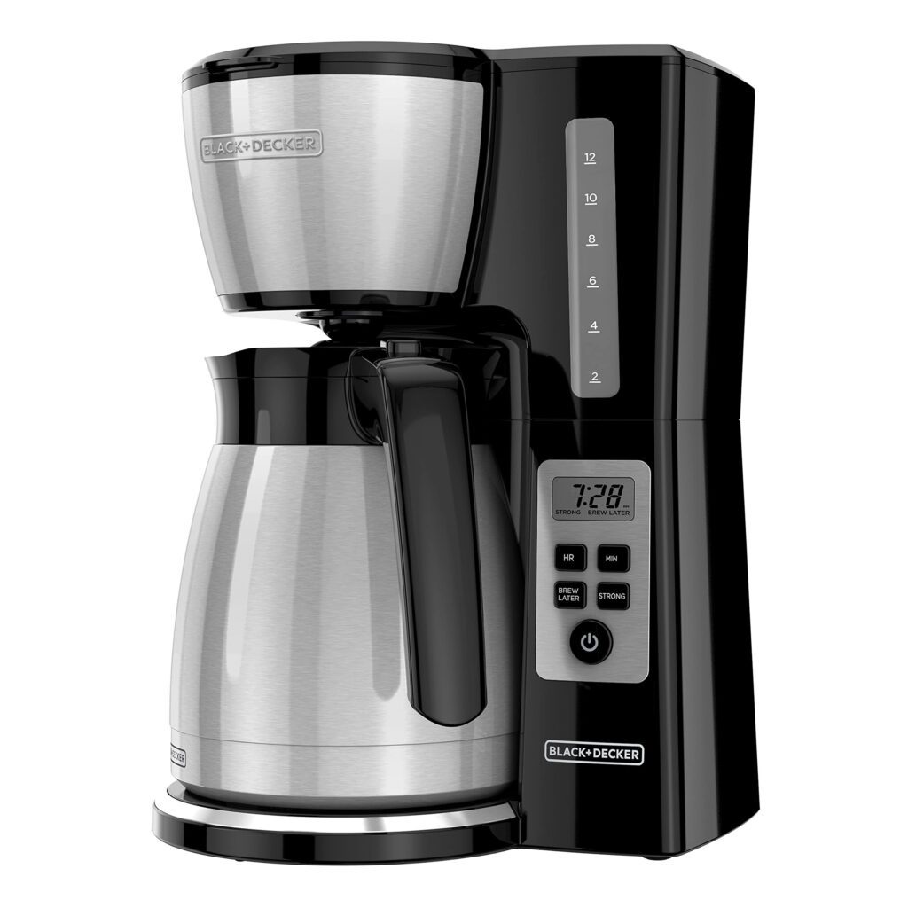Black and Decker stainless steel coffee maker.